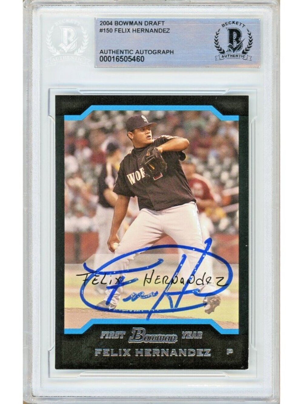 Felix Hernandez Signed 2004 Bowman Draft #150 Seattle Mariners Beckett BAS Slab